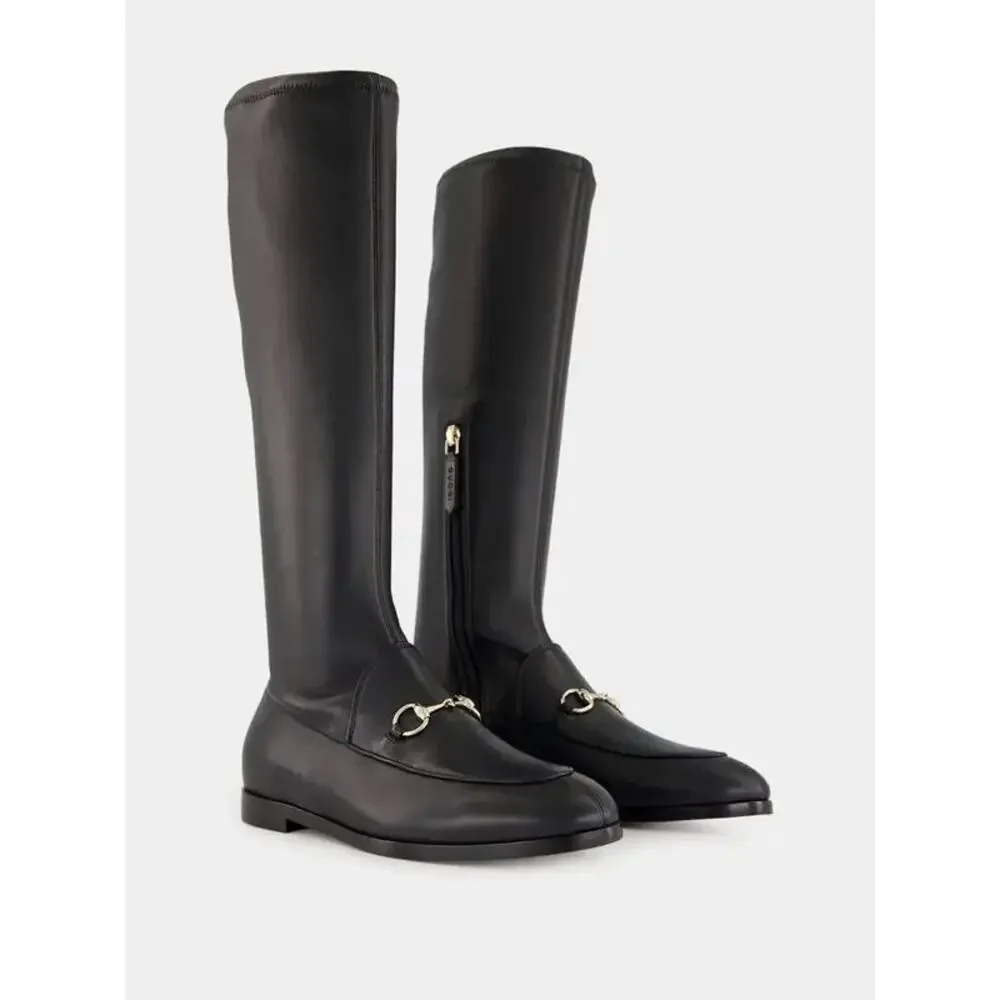 Gucci Jordaan Leather Knee High Boots Black Lambskin Horsebit Size 38.5 BNIB